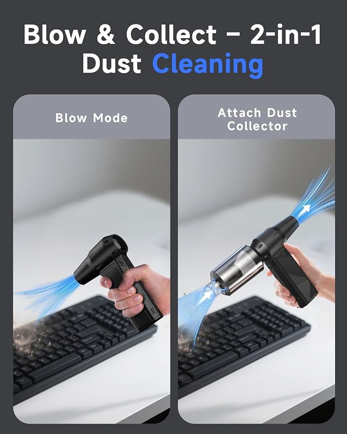 RapAir Compressed Air Duster -150000RPM Super Power 3-Gear Cordless Electric Air Duster with LED Light, Fast Charging Rechargeable Air Blower for Computer, Keyboard, Car, Outdoor and Home
