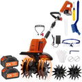 Electric Cordless Tiller Cultivator, Electric Garden Tiller for Lawn/Gardening/Soil Cultivation,360RPM, 9.06-in Width, 48 Steel Tines, (2 * 4.0Ah Batteries, Charger, Safety Gloves,Glasses)