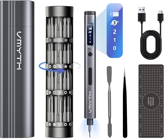 Mini Electric Screwdriver Cordless Set,60 PCS Magnetic Bits Screwdriver Set with 3-Level Torque,LCD Display,Demagnetizer/Magnetizer,LED Lights,Repair Tool Kit for Camera,Toys,Phone