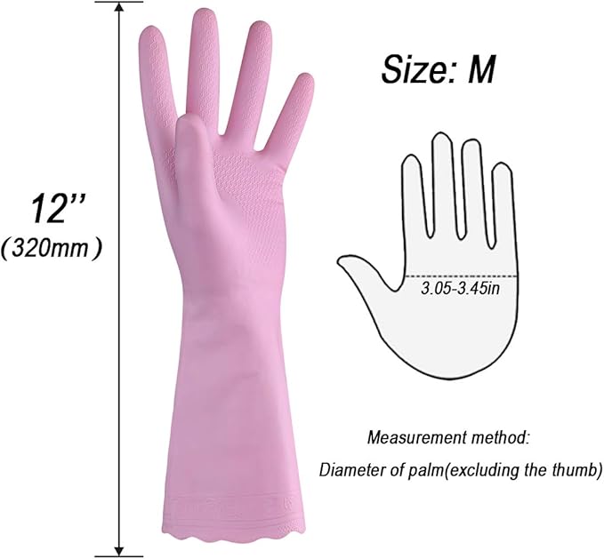 HSL Household Cleaning Gloves - Reusable Kitchen Dishwashing Gloves with Latex free, Cotton lining, Waterproof, Non-Slip (Medium, 3 Pairs)