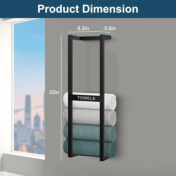 Towel Rack for Rolled Towels, Wall Mounted Bathroom Towel Rack, Wall Mounted 31 inch, Towel Rack for Rolled Towels for Modern Storage