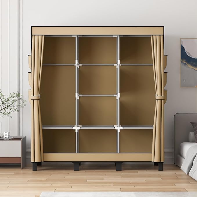 Portable Closet, 51.18" Large Capacity Clothing Storage Organizer with 3 Hanging Rods 6 Shelves 18 Side Pockets, Dustproof Sturdy Wardrobe for Bedroom Dorm Rental Apartment（Colour, Large）