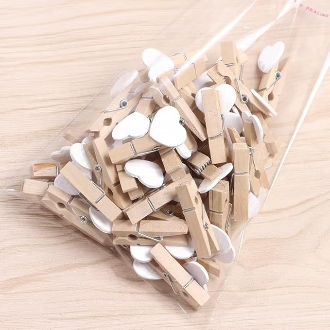 50 Pcs Mini Heart Wooden Clips Clothespins Photo Paper Peg Pin Craft Decoration Clips Laundry Storage Organization
