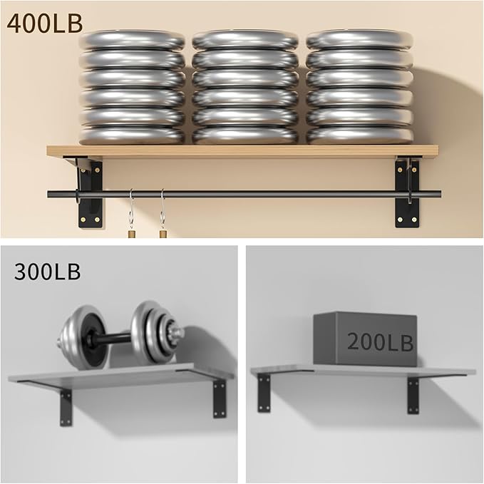 Closet Rod Support Bracket WYGWP 13.5 inch Heavy Duty Shelf Brackets with Rod Holders Support 400lbs Wall Mounted Sturdy 2 Pack