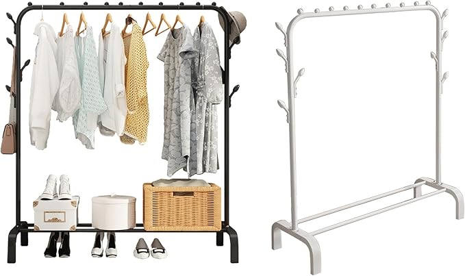 Wardrobe Closet, Portable Clothing Rack for Hanging Clothes,Clothing Storage Shelf,with Storage Shelves,for Cloakroom Bedroom, Design Good Load Bearing Non-Slip Corrosion Resistant White