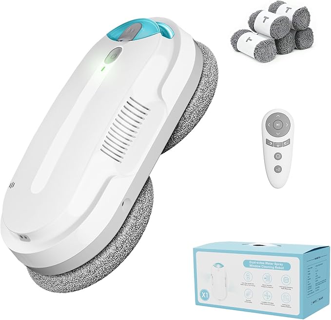 Window Cleaning Robot – 2400-3200Pa Suction, Dual Ultrasonic Spray, 85ml Tank, Edge Detection, Anti-Drop, 3 Cleaning Modes for Streak-Free Glass