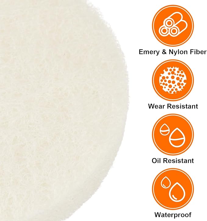 HARFINGTON 12pcs Scrubber Scouring Pads 450 Grits 5 Inch Drill Power Brush Hoop and Loop Surface Conditioning Disc Drill Scuffing Disc Scrub Pads for Home Kitchen Cleaning, White
