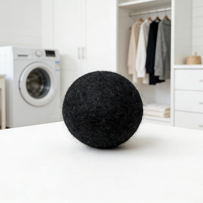 Wool Dryer Balls 6-Pack XL - Natural Reusable Laundry Fabric Softener, Reduces Wrinkles & Drying Time, Hypoallergenic, Leaves Fabrics Naturally Soft and Fluffy (Black)