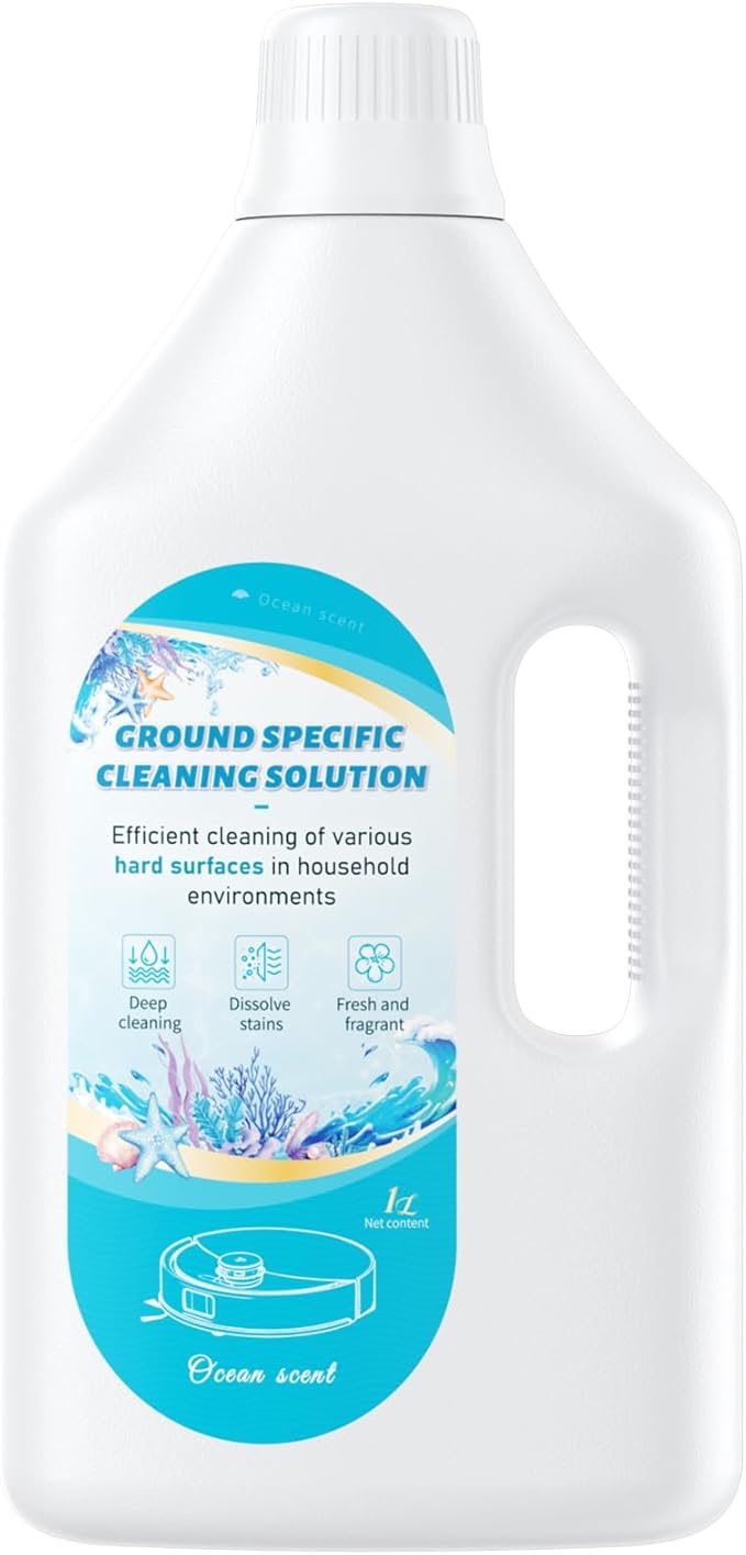 1L Fresh Ocean Floor Cleaning Solution Compatible with Roborock/Eufy/iRobot/Ecovacs/Dreame/Shark, Fragrance Deodorization, Deep Cleans for Multiple Hard Floors, Suitable With All Robot Vacuum