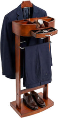 Wood Suit Rack, Freestanding Clothing Valet Stand Valet Stand Suit Racks Freestanding Wood Clothing Valets Stand Rack Organizer Clothes Butler for Bedroom Entryway Home Living Room Office