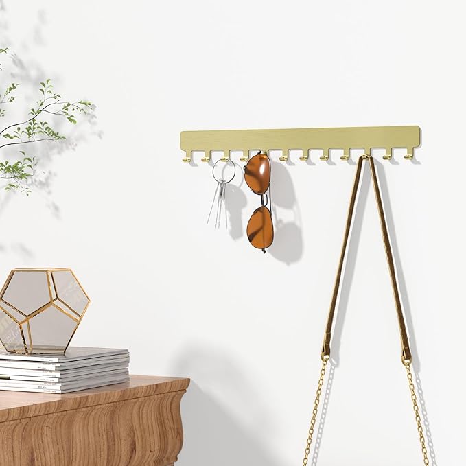 Necklace Holder - Hanging Jewelry Organizer, Self-Adhesive, Wall Mount, 2 PCS, Gold