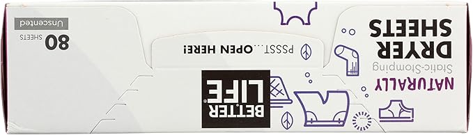 Better Life Natural Dryer Sheets, Unscented, 80 Count