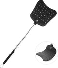Foxany Leather Fly Swatter, Telescopic Heavy Duty Fly Swatters, Flexible Manual Flyswatters Set, Extendable Swatter with Stainless Steel Long Handle for Indoor Outdoor