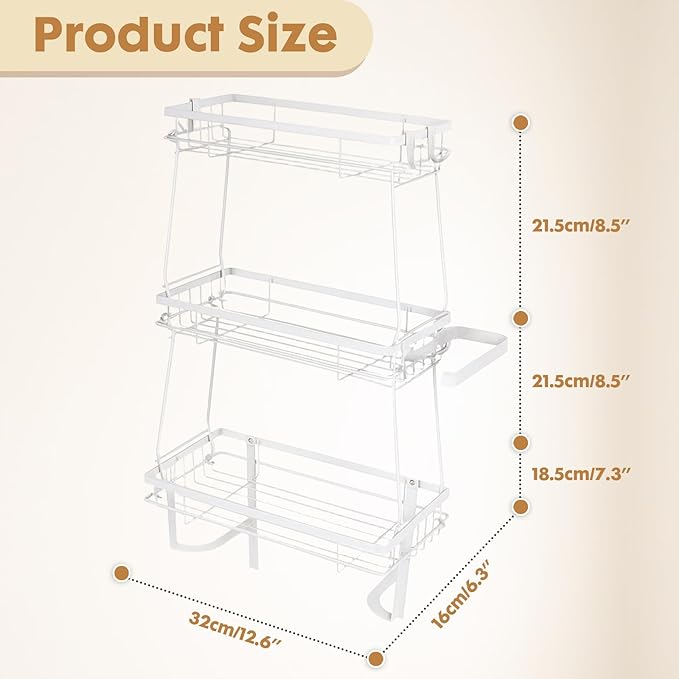 PowerKing Over The Toilet Storage Shelf, 3 Tier Bathroom Organizer Rack, No-Drill, Rust-Resistant Steel, Toilet Paper Holder for Restroom Bathroom, White