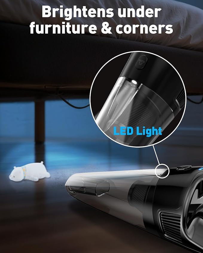 PowerSpeed CleanView Portable Handheld Vacuum - 16000Pa Strong Suction Powerful with 1000mL Dust Cup and LED Light - Cordless Vacuum Cleaner for Home Daily Quick Clean - for Dust/Pet Hair/Floor Debris