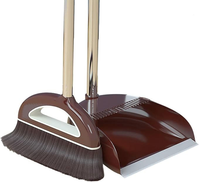Broom and Dustpan Set with Long Handle - Dust Broom and Dustpan Combo, Lightweight Robust Kitchen Brooms Dustpans, Ergonomic Duster Tool Cleaning Gadgets, for Home, Kitchen, Offices, Pet Hair, Coffee