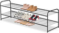 AOODA Long 2 Tier Shoe Rack for Closet Metal Wide Stackable Shoe Storage Organizer for Entryway, Bedroom, Floor, 18-Pairs Low Shoe Shelf, Black