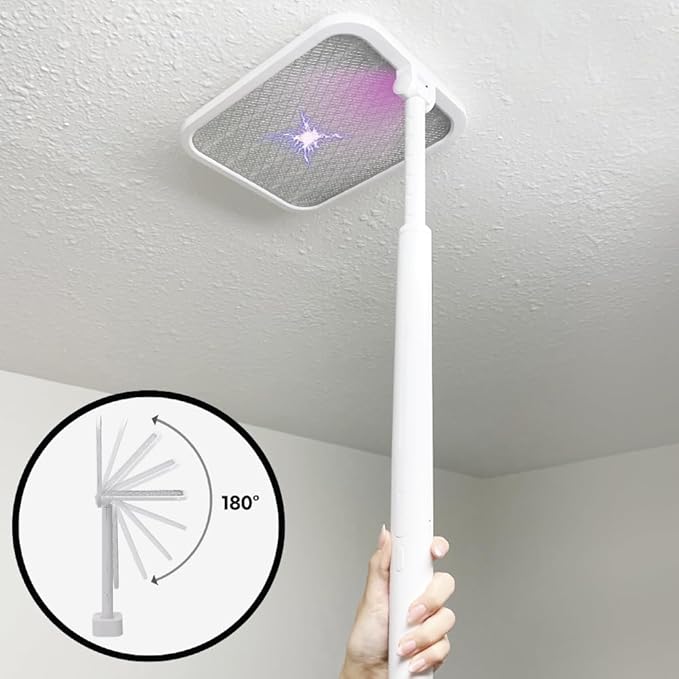 BANU Electric Fly Swatter Bug Zapper Racket, 180-Degree Folding, Adjustable 2-in-1 Mosquito Killer Lamp, Rechargeable 1200mAh Battery, 3-Layer Safety Mesh, Suitable for Indoor and Outdoor Use