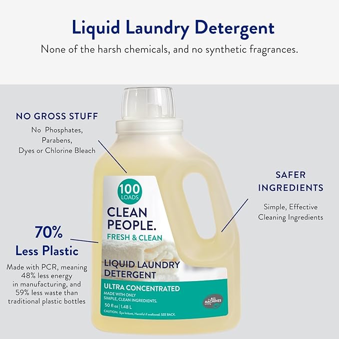 The Clean People Liquid Laundry Detergent - Recyclable Packaging, Stain Fighting - Ultra Concentrated, Laundry Soap - Fresh Scent, 200 Loads