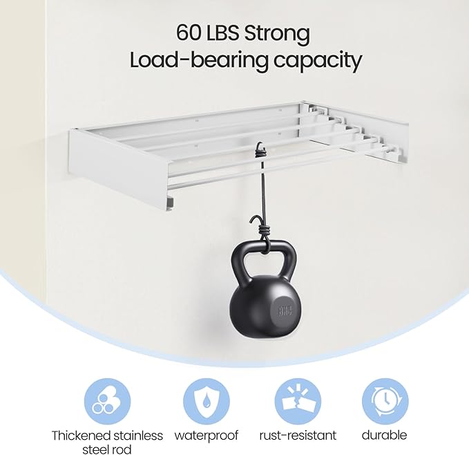 Wall Mounted Laundry Drying Rack Foldable Drying Rack Clothing Space Saving Design Adjustable and Retractable Towel Holder Ideal for Small Spaces Perfect for Drying Clothes Towels and More