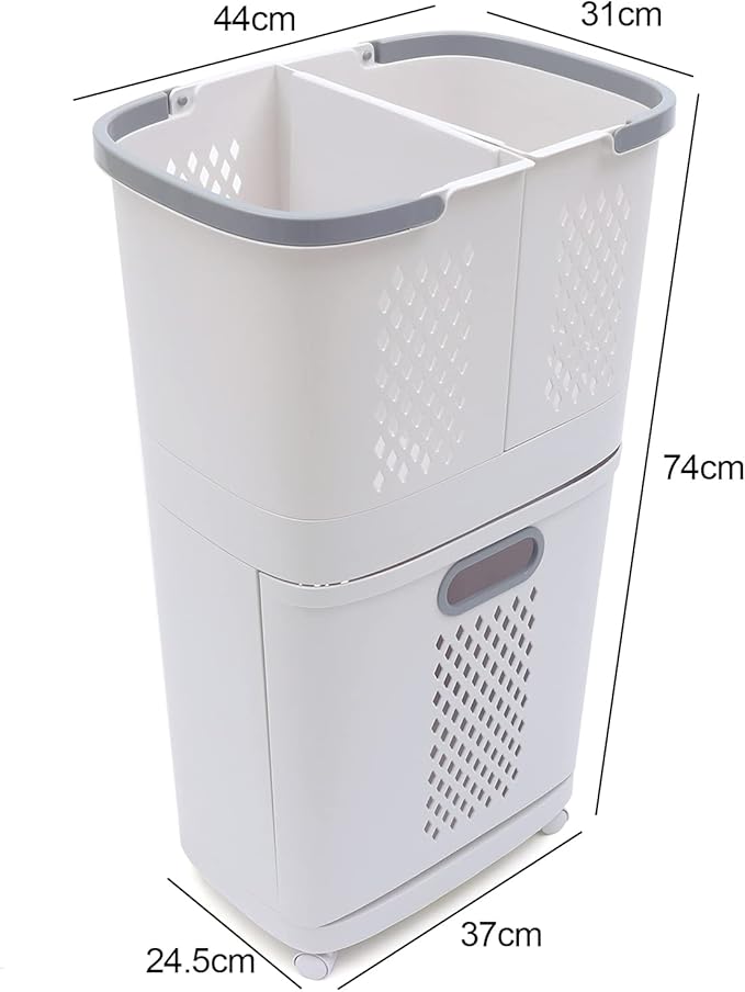 Laundry Basket Organizer Storage Shelf with Frame and Baskets Storage Drawers Unit,Laundry Towel Hamper Cabinet Tower One Part Compartment Sorter Basket(2-Tier,With Wheels)
