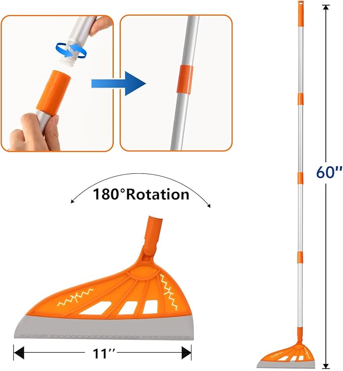 Multifunction Magic Rubber Air Broom, Replaceable Silicone Floor Squeegee, Sweeper and Scrape 2 in 1 Household Cleaning Squeegee Broom for Floor, Bathroom, Kitchens, Tile, Glass (Orange)
