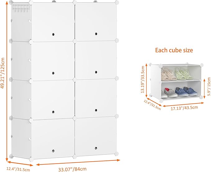 HOMIDEC Shoe Rack, 8 Tier Shoe Storage Cabinet 32 Pair Plastic Shoe Shelves Organizer for Closet Hallway Bedroom Entryway | 32 Pair, Shoe Shelves, Organizer, for Closet
