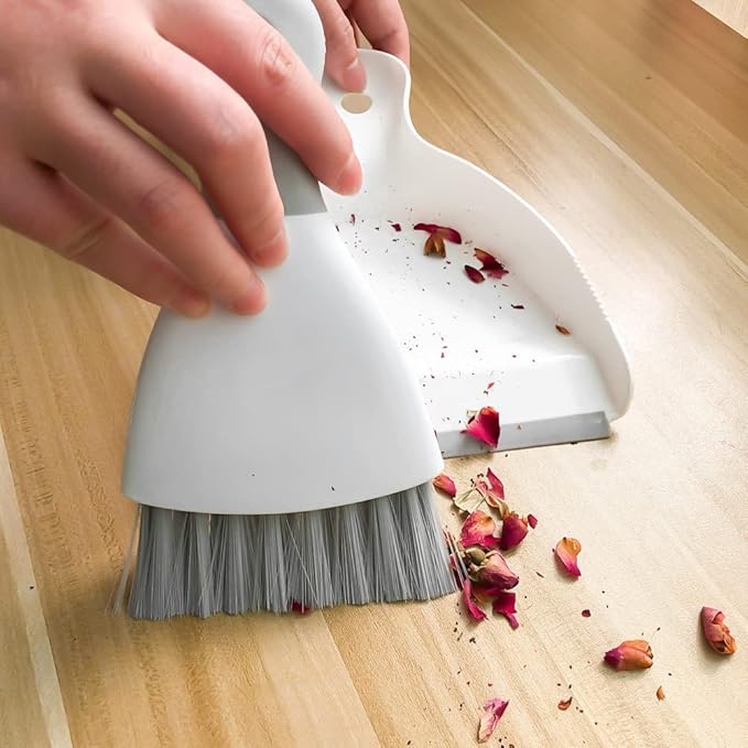 Small Hand Dust Pan and Brush - Small Broom and Dustpan Set, Mini Broom and Dustpan, Compact Dustpans and Brush for Home Cleaning, Sofa, Desk, Guinea Pig Cage, Cat Litter, etc. (Gray 3 Set)