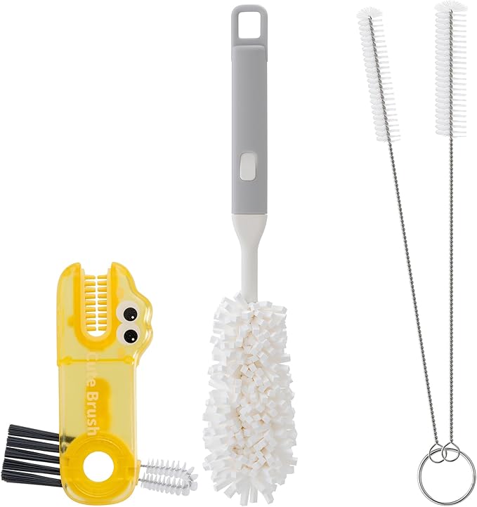 Bottle Brush Cleaning Set 4-Piece Set: 2X Straw Cleaning Brushes 1x 3-in-1 Portable Travel Brush 1x Detachable Handle Brush Ideal for Cleaning lids, Straws, Water Bottles, and More.