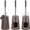 SetSail Toilet Brush, Compact Size Toilet Bowl Brush and Holder Toilet Brushes for Bathroom with Stainless Steel Handle Toilet Cleaner Brush with Durable Scrubbing Bristles, 3 Packs,Brown