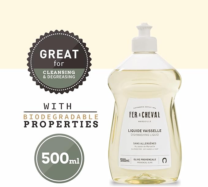 Fer à Cheval Marseille Dishwashing Soap, Olive Oil Based, Made in France - Liquid Dishwashing Soap, 500 ml/16.9 fl oz