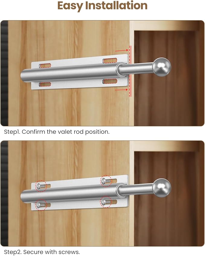 Supforce Valet Rod for Closet Pull Out, Retractable Slide Out Valet Rod Closet Organization, 12" Aluminum Valet Clothing Hanger Rods Perfect for Suits, Freshly Pressed Clothes, Matte Silver