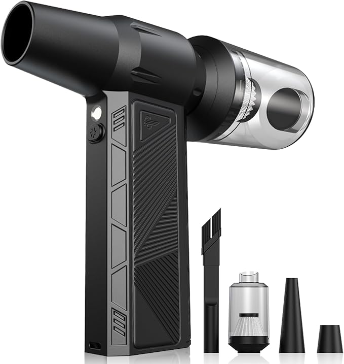 RapAir Compressed Air Duster -150000RPM Super Power 3-Gear Cordless Electric Air Duster with LED Light, Fast Charging Rechargeable Air Blower for Computer, Keyboard, Car, Outdoor and Home