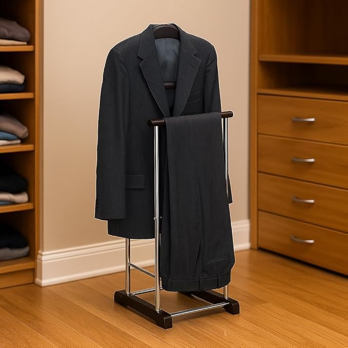 Proman Products Twin Valet with Wooden Hanger Tray & Trouser Bar, Walnut