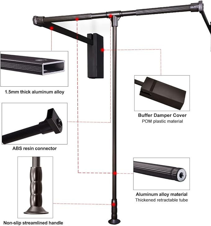 Pull Down Closet Rod for Hanging Clothes, Retractable Wardrobe Hanger for Cabinet Inside Width 35"~47.2", Aluminium alloy Tubing with Plastic Housing, 44 lb Weight Rating