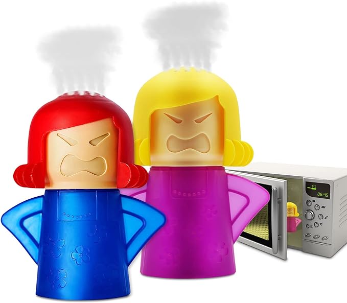 Abnaok Microwave Cleaner, 2 PCS Angry Mama Microwave Cleaner Microwave Oven Steam Cleaner Easily Clean in Minutes Cleans Add Vinegar and Water for Home or Office with English Manual (Blue+Purple)