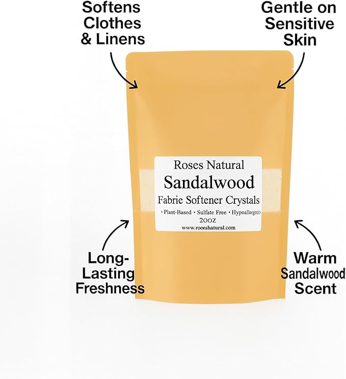 Fabric Softener Crystals, 20 oz, Plant-Based, Hypoallergenic Scent Beads, Softens & Freshens Laundry, Available in Peppermint, Lavender, Patchouli, Leather, Made in the USA (Sandalwood)