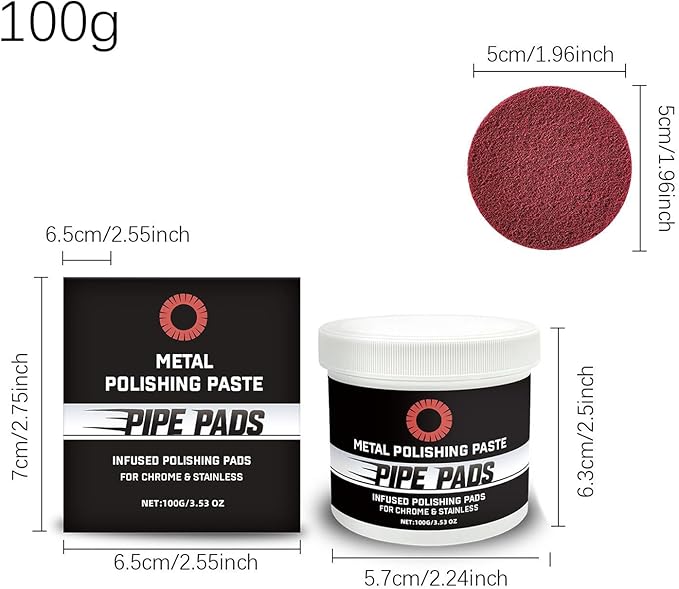 Metal Polish Paste,Protectant Scratch Remover,Pipe Infused Polishing Pads For Removing Rust Oxidation Discoloration-100g