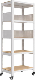 HOMEDANT 5-Tier Rolling Shelving Unit with Lockable Wheels Multipurpose Storage Cart with Pegboards for Kitchen Laundry Pantry 24" W 1Pack