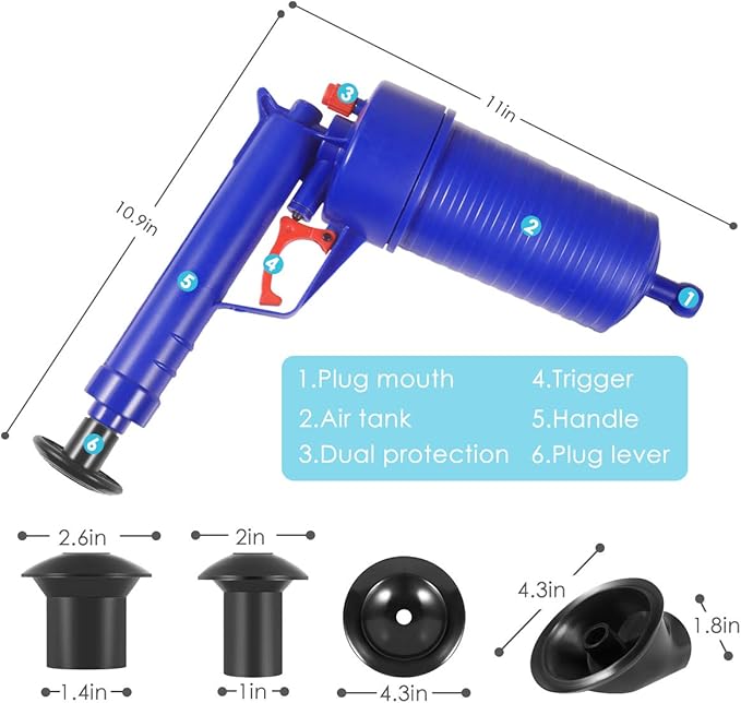 Toilet Plunger, Air Drain Blaster, Pressure Pump Cleaner, High Pressure Plunger Opener Cleaner Pump for Bath Toilets, Bathroom, Shower, Sink, Bathtub, Kitchen Clogged Pipe