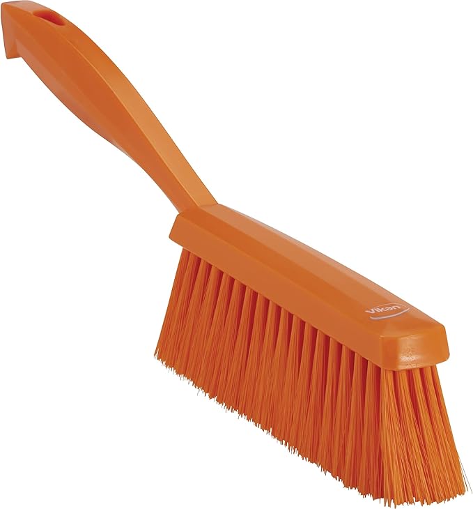 Vikan 45877 Bench Cleaning Brush, Polypropylene/Polyester Soft Bristle Dustpan Brush & Sweeper With Handle, 14-Inch, Orange