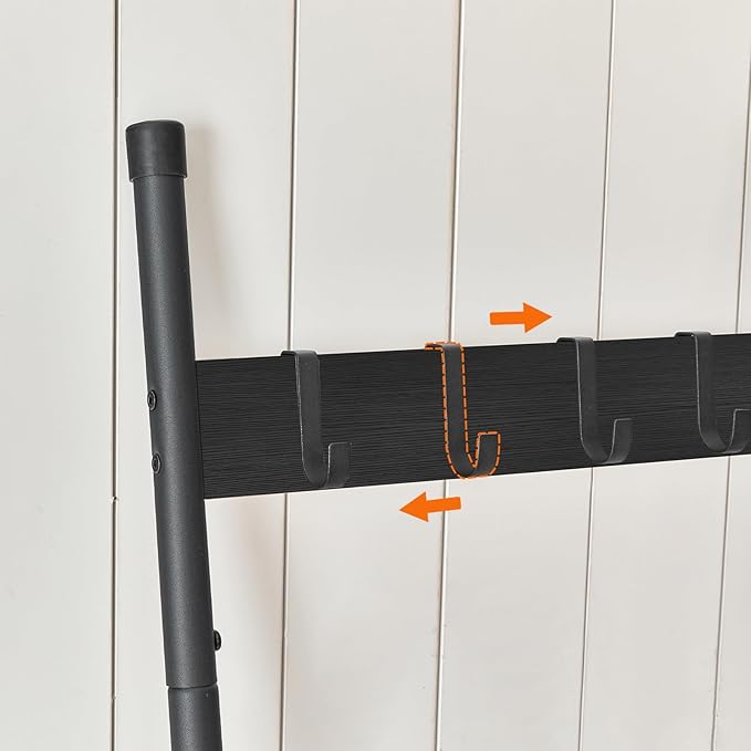 HOOBRO Blanket Ladder, 6-Tier Towel Rack with Hooks, Wall-Leaning Blanket Rack, Decorative Display Ladder Shelf, Scarves, Industrial, Living Room, Bedroom, Black BB66CJ01