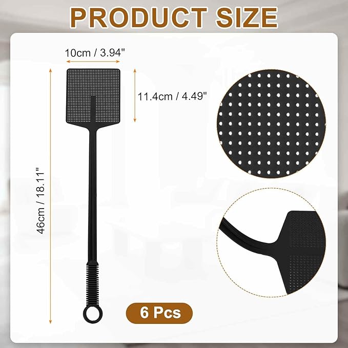 HARFINGTON 2pcs Fly Swatter 4.5"x3.9" Plastic Manual Heavy Duty Long Handle Fly Swatter for Home Indoor Outdoor, Black