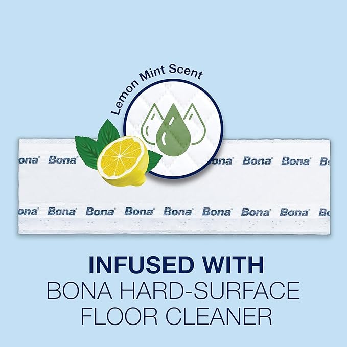Bona® Disposable Wet Cleaning Pads for Hard-Surface Floors,Lemon Mint Scent,12 Count (Pack of 6)
