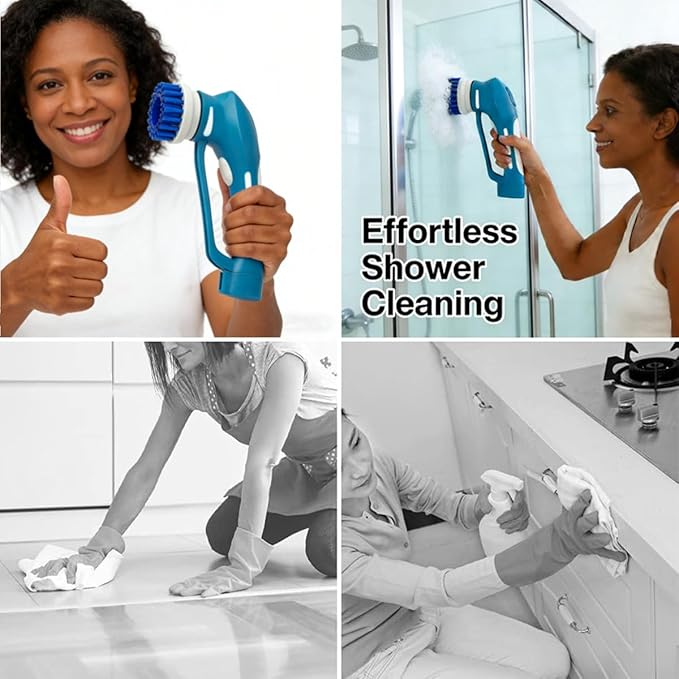 RICHOOSE Cordless Electric Spin Scrubber with 6 Brush Heads & 2 Rechargeable Batteries, Power Scrubber for Shower Tile Grout Tub Bathroom Cleaning, IPX7 Waterproof Handheld Scrubber