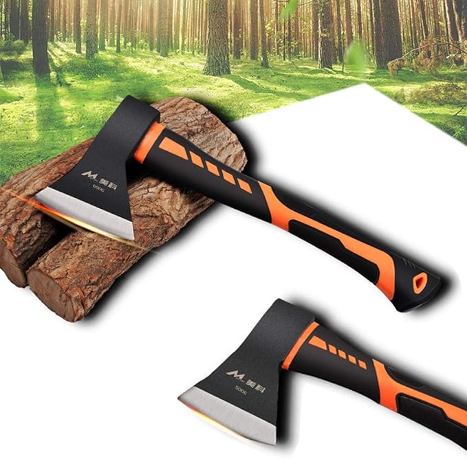Chopping Axe, 15” Camping Outdoor Hatchet for Wood Splitting and Kindling, Forged Carbon Steel Heat Treated Hand Maul Tool