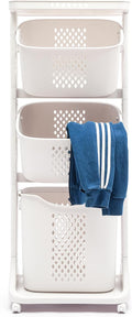 Household Storage Basket, 360° Rolling Movable Laundry Basket,Floor-Standing White Multi-layer Clothes Organizer for Kitchen,living Room and Bathroom (3 Tiers)