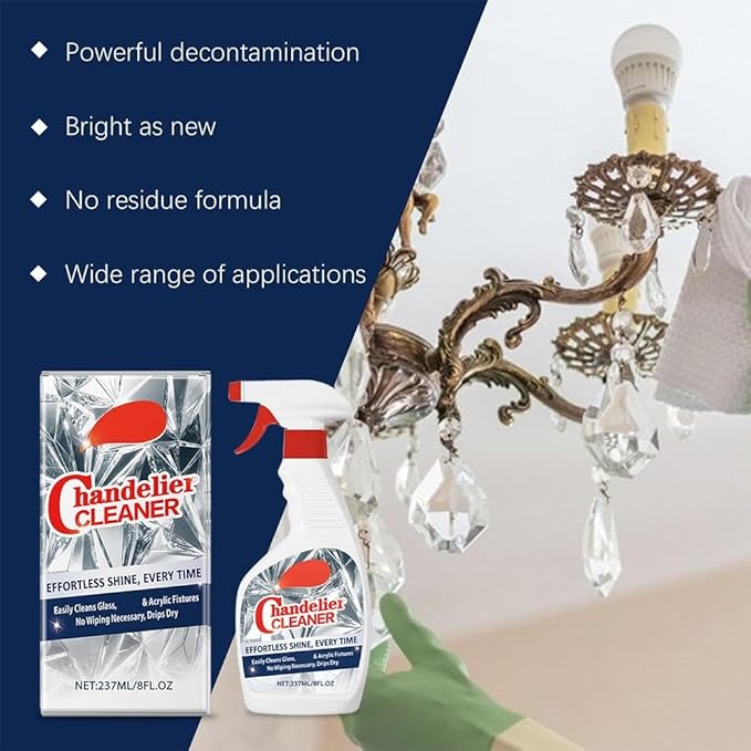 Chandelier Cleaner Spray – No Wipe Crystal & Brass Cleaner for Chandeliers, Drip-Dry Formula, Safe for Glass, Silk Plants, and Dark Crystals – Fast Dusting & Streak-Free Cleaning 1 Pcs
