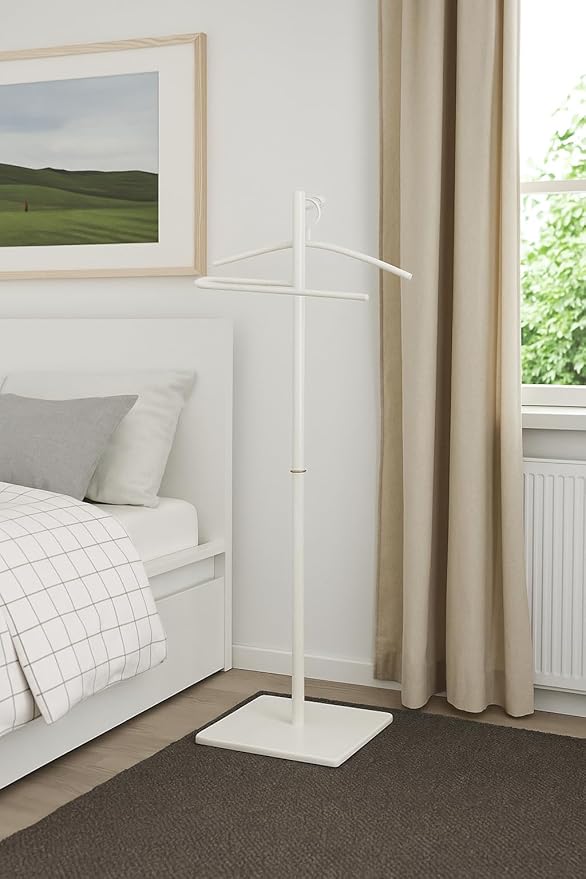 Proman Products VL17242 Kumo Freestanding Metal Valet Stand Organizer with Removable Hanger, Trouser Bar, White, 11.5" W x 11.5" D x 41" H