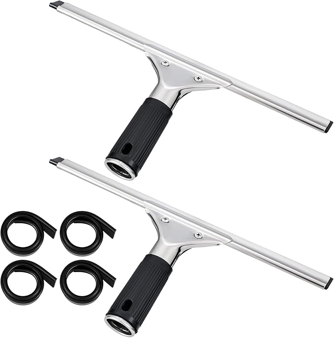 6 Pcs 12'' Professional Steel Window and Glass Squeegee with Replacement Rubber Glass Cleaning Heavy Duty Squeegee for Window Cleaning Streak Free Results